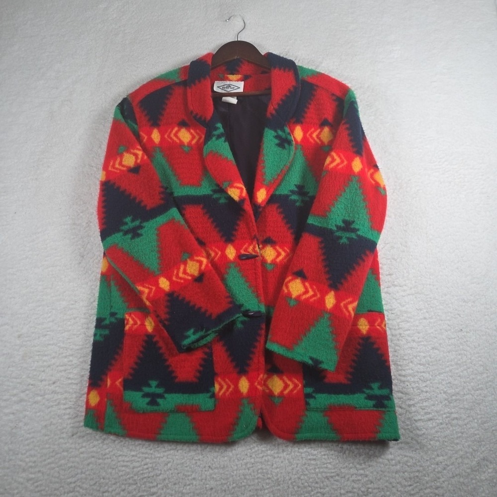 Vintage Aztec Fleece Button Up Jacket Women's Large Made In USA